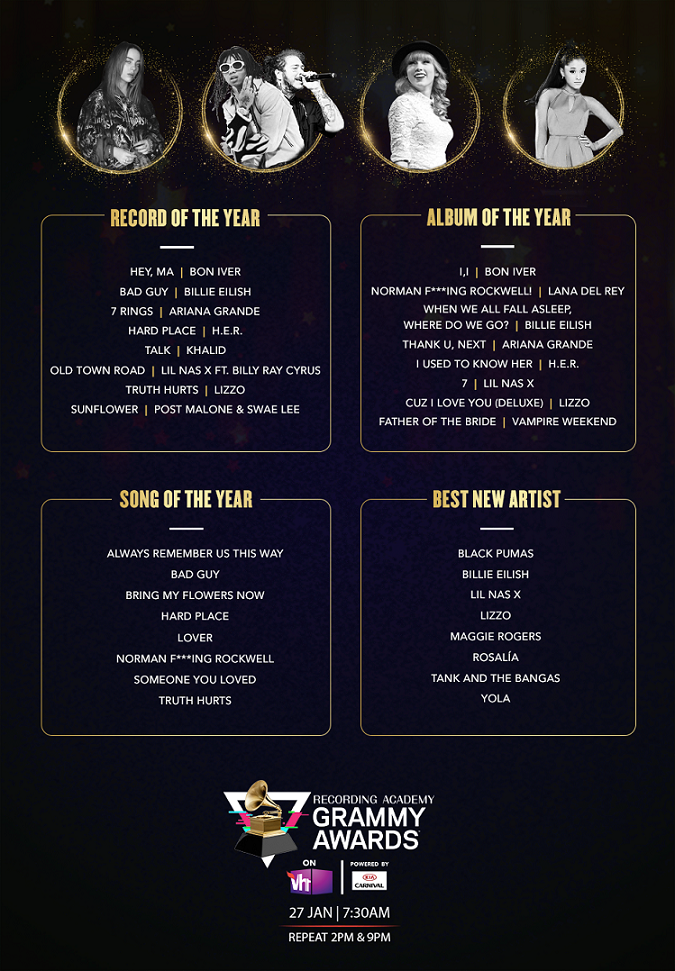 The 62nd GRAMMY Awards airs in India exclusively on Vh1 India