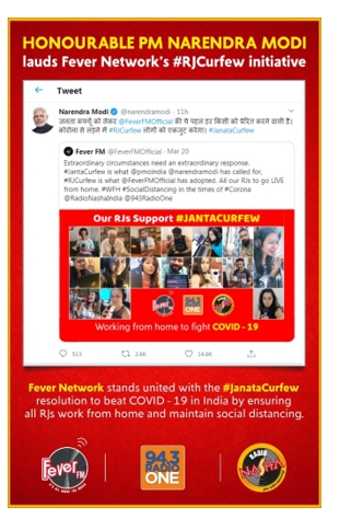 PM Narendra Modi lauds Fever FM’s #RJCurfew initiative to support ‘Janta Curfew’