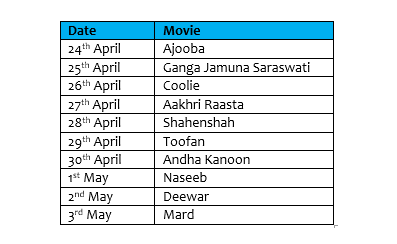 The Shahenshah of B-town ‘Amitabh Bachchan’ is back on Zee Cinema starting 24th April every day at 9 am