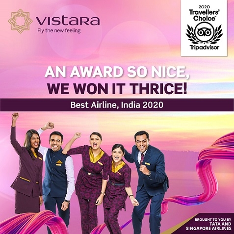 Vistara Named The ‘Best Airline – India’ By Tripadvisor Travellers’ Choice Awards