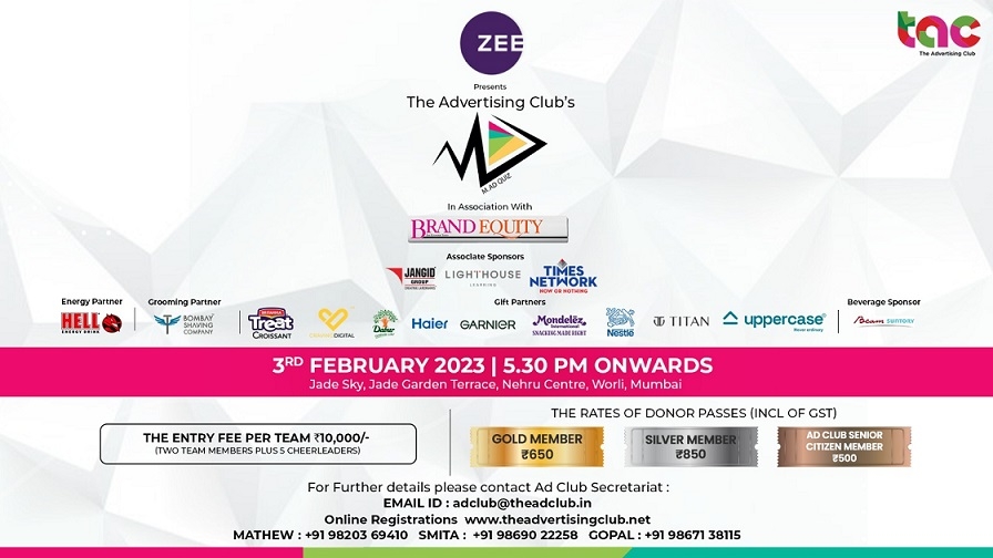 ZEE presents Adclub's M.AD quiz on Friday, 3rd February, 2023 2 ZEE presents Adclub's M.AD quiz on Friday, 3rd February, 2023