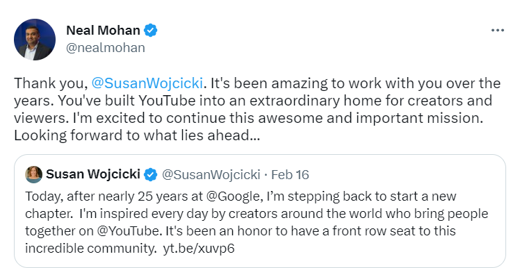 YouTube CEO Susan Wojcicki steps down, Indian American Neal Mohan to be the new CEO 4 YouTube CEO Susan Wojcicki steps down, Indian American Neal Mohan to be the new CEO