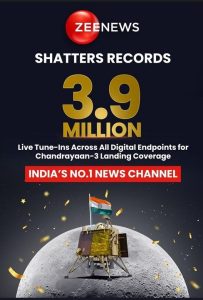Zee News achieves extraordinary feat with ground-breaking Chandrayaan-3 landing news reportage
