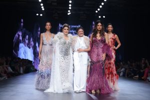 Dubai Bling’s Safa Siddiqui and Miss Universe Harnaaz Kaur Sandhu walked for ‘Not So Serious’ by Pallavi Mohan at Lakme Fashion Week X FDCI