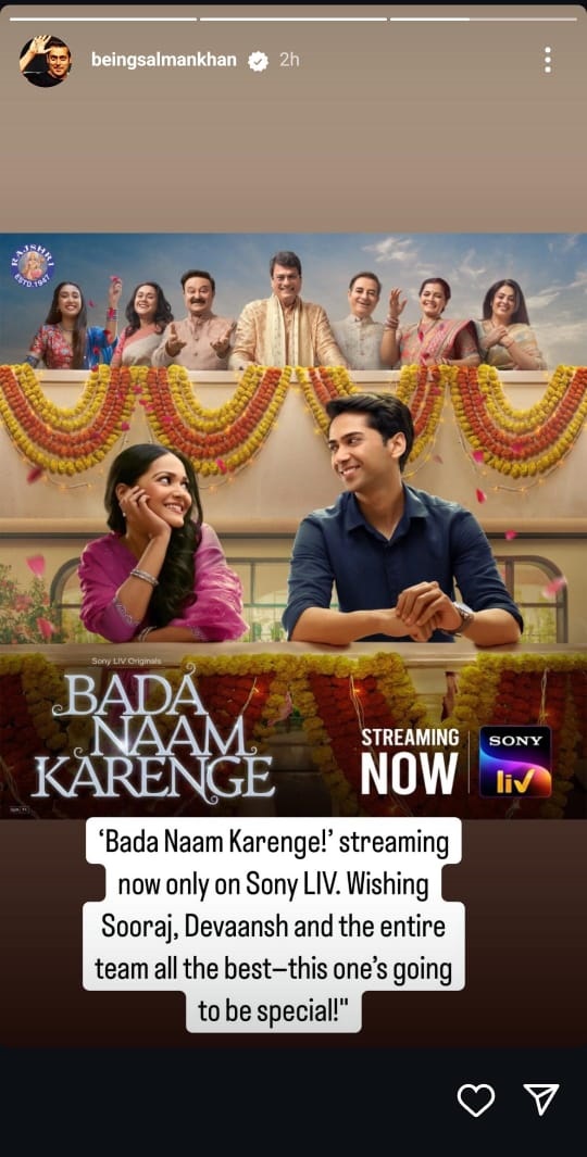 Salman Khan writes a sweet message for Sooraj R Barjatya on the release of his first OTT series Bada Naam Karenge streaming on Sony LIV