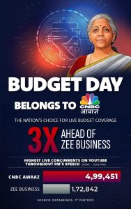 CNBC-AWAAZ dominates Budget coverage with 5 lakh concurrent views on YouTube during FM speech