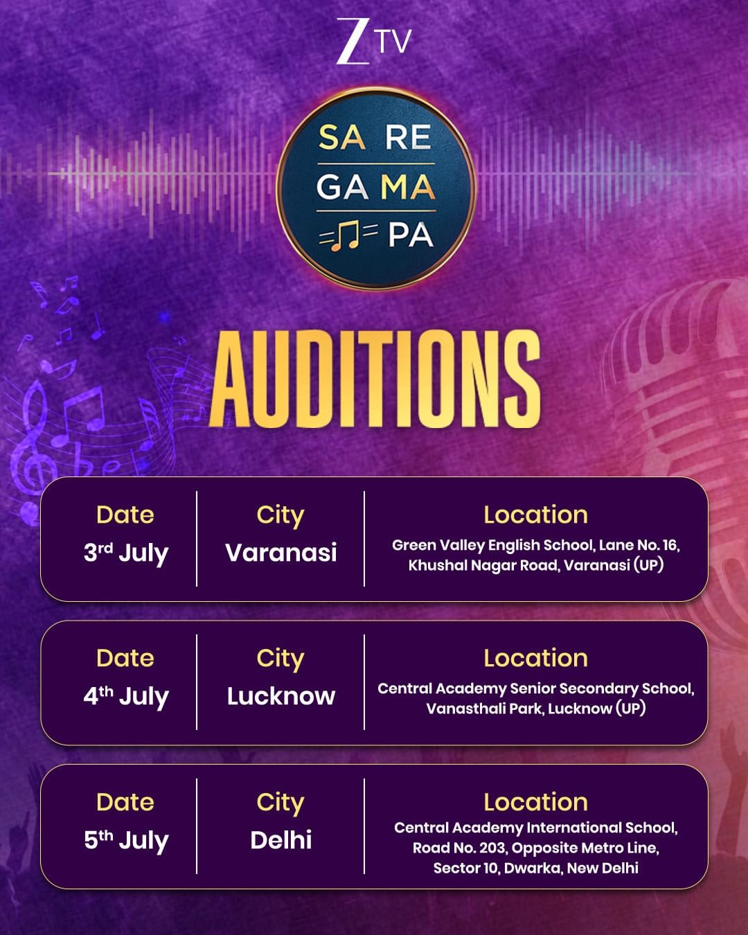 Zee TV Kicks Off the Search for India's Next Singing Superstar; Announces Sa Re Ga Ma Pa Audition Dates