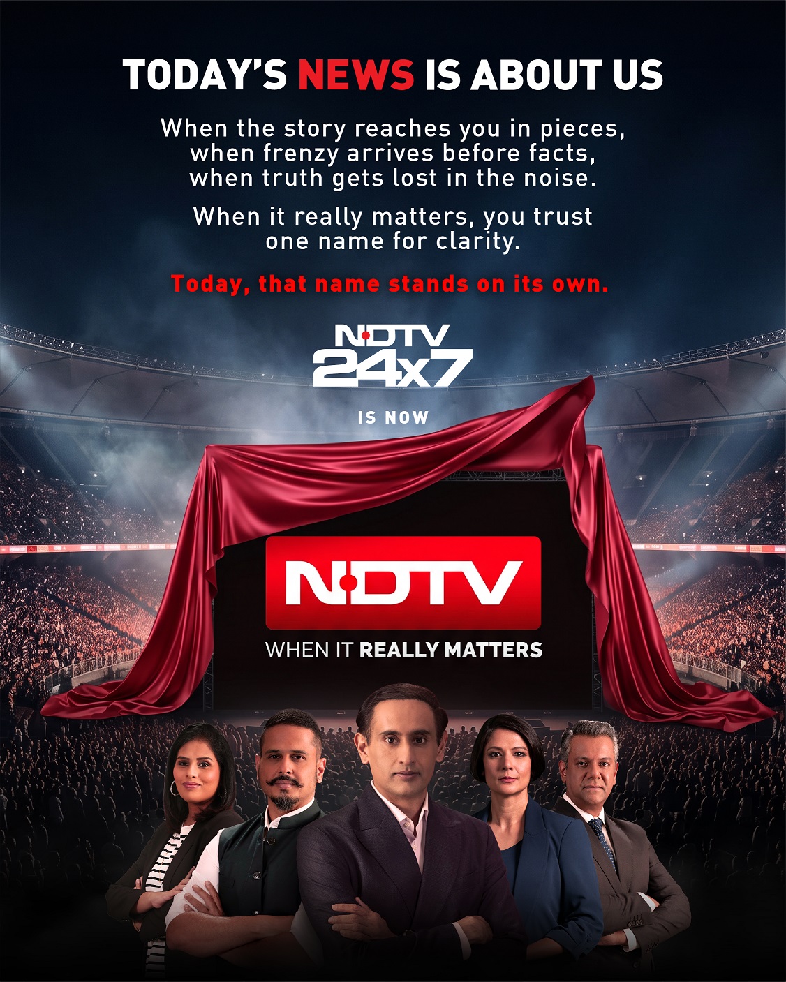 NDTV 24x7 Becomes NDTV, Unveils New Identity Anchored In 'When It Really Matters'